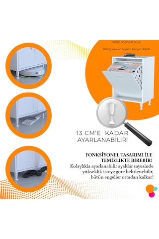 Söke 50 X 75 X 32,5 Cm Kirli Çamaşır Sepetli Dolap Çok Amaçlı Dolap Banyo Dolabı Beyaz