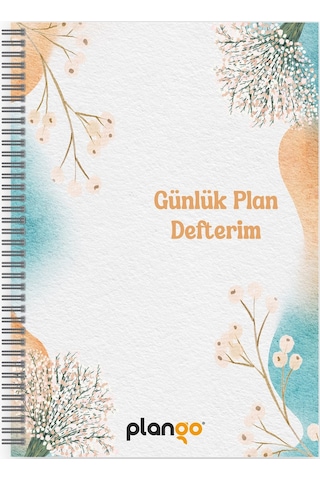 Suluboya Çiçek Spiralli Günlük Planlama Defteri - 100 Sayfa - 17x24 Planlayıcı Defter Beyaz - Mor