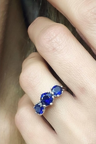 Sky Diamond Blue Creative Sapphire 925 Ayar Gümüş Lüks Tria Yüzük (521723198)