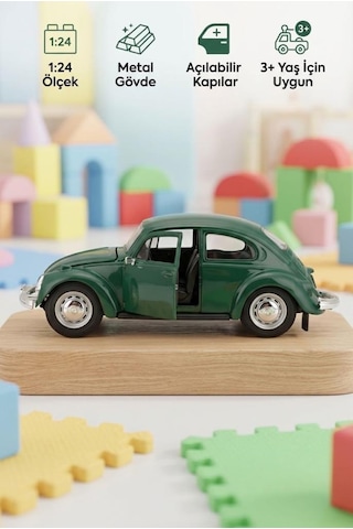 Maisto Lisanslı Volkswagen Beetle Model Araba 1:24 Die Cast Metal Kapıları Açılan Model Araba Yeşil