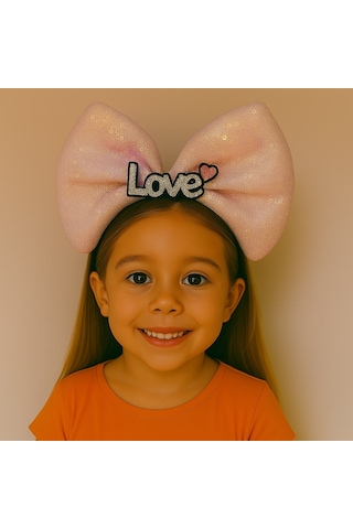 Led Işıklı Love Yazılı Pembe Fiyonk Taç - Kız Çocuk Parti Tacı Çok Renkli