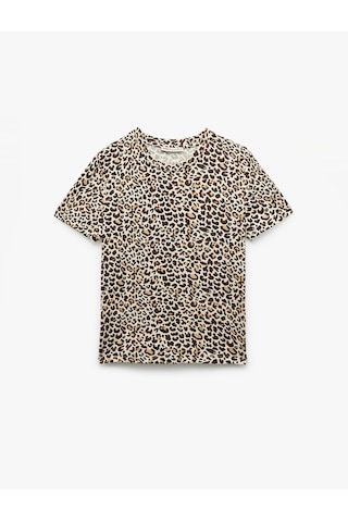 Koton Kısa Kollu Bisiklet Yaka Leopar Desenli Crop Pijama Üstü Leopar Desenli 6wlk40109mk Leopar Desenli