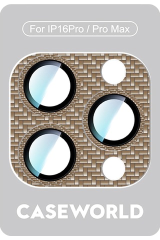 Apple Uyumlu   iPhone 16 Pro Caseworld Karbon Fiber Serisi Anti Reflective Full Kamera Lens Koruyucu Gold