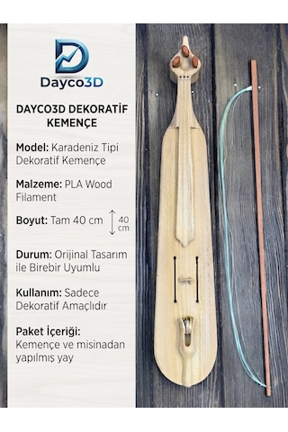 Karadeniz Tipi Dekoratif Kemençe - 40 Cm Pla Wood Filament Orijinal Tasarım Hediyelik Müzik Aleti 001