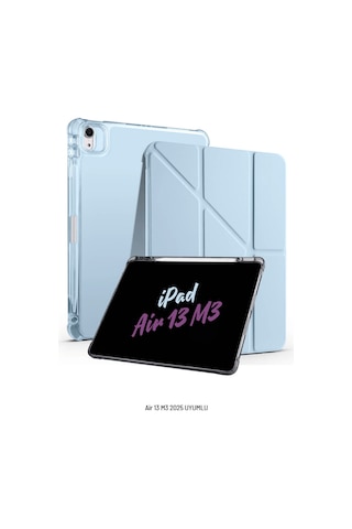 Apple Uyumlu iPad Air 13 İnç 2025 M3 Çip Kalem Bölmeli Standlı Akıllı Fuchsia Trifolding Tablet Kılıfı Kapaklı Kılıf