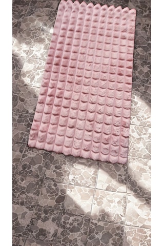 Dekoratif Bubble Peluş Post Halı Beyaz 111p Pudra Pembe