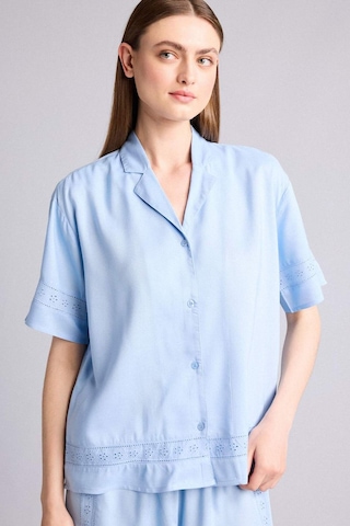 Defacto Regular Fıt Pijama Yaka Dokuma Pijama Üst G8217ax26smbe745 Mavi-be745