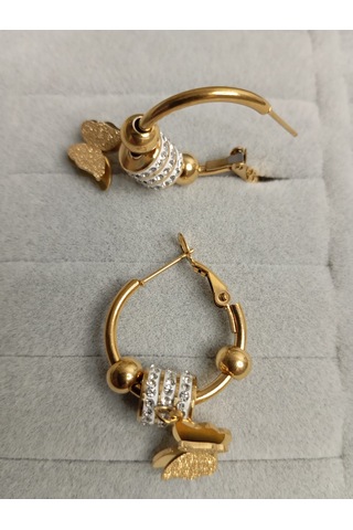 Kelebek Model Zirkon Taşlı Gold Renk Küpe Gold