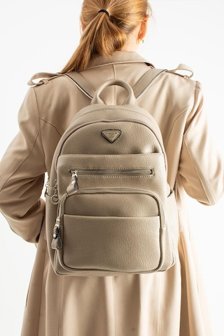 Vegan Deri Kadın Sırt Çantası 35 25 Cm Yağmur İtici Kumaş Mega Bag Günlük Kullanıma Uygun Krem