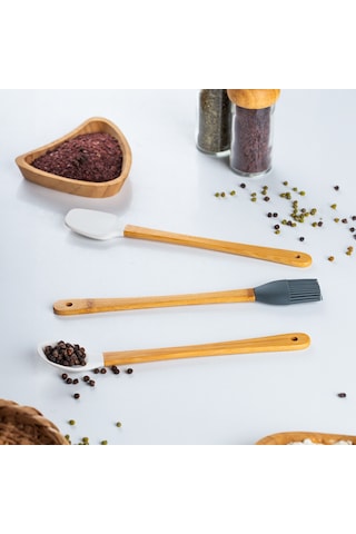Porsima Mien Mini Silikon Kaşık Fırça Spatula Servis Seti 3'lü