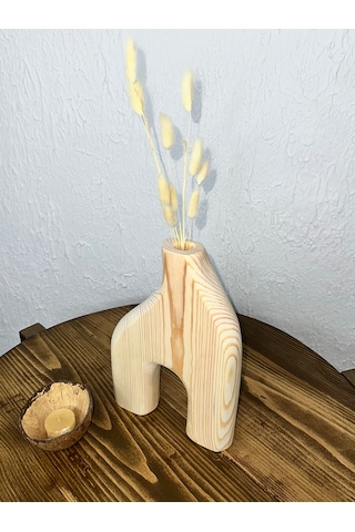 Doğal Ahşap Dekoratif Biblo Vazo