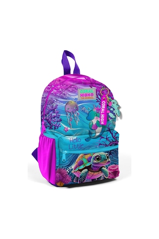 Minik Yuva Sırt Çantası Pembe Mor Kaplumbağa Desenli İki Bölmeli 23556