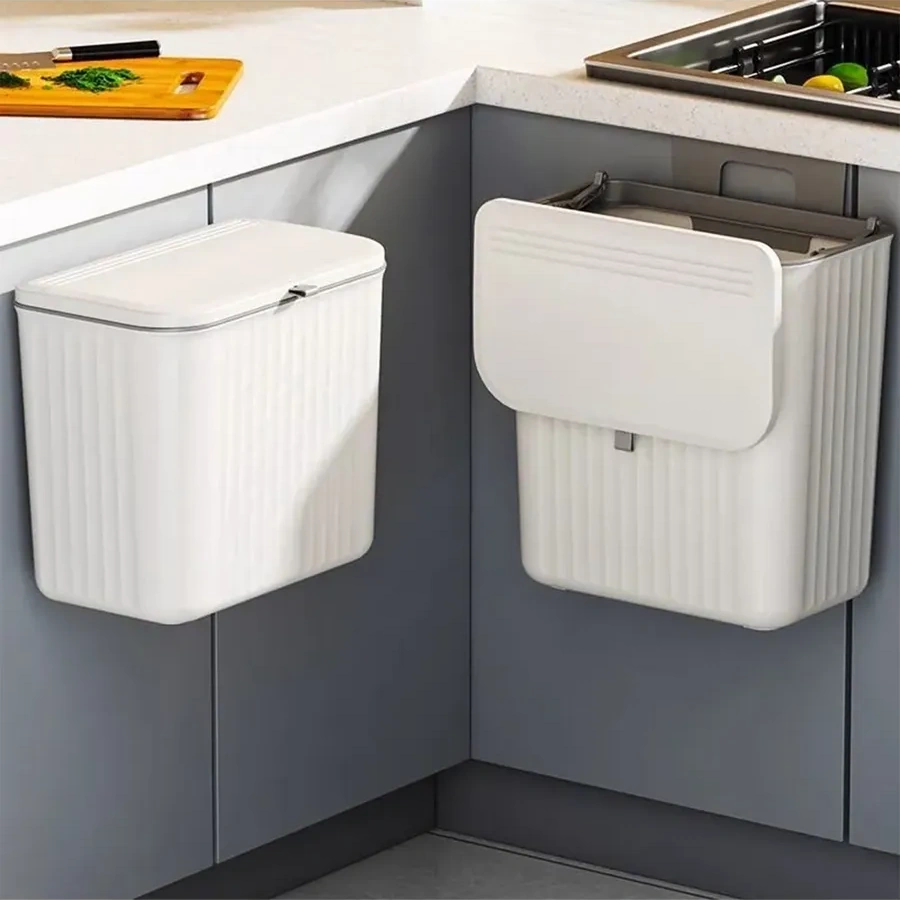 Lınmu Mutfak İçin 7 Litrelik Kapaklı Asılabilir Çöp Kovası 333095341 Beyaz