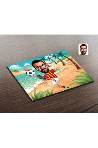 Kişiye Özel Sarı Kırmızı Futbolcu Karikatürlü Ahşap Puzzle-1