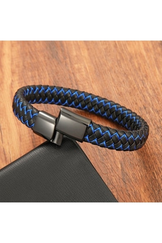 Casera's Mavi Siyah Deri Örgü Ve Çelik Erkek Bileklik Csr2220029