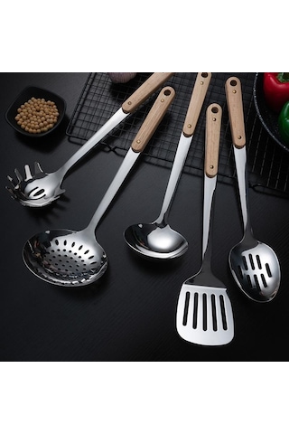 Hanyang Paslanmaz Çelik Spatula Mutfak Eşyaları Ahşap Saplı Spatula Mutfak Pişirme Spatula 304-e Sanded
