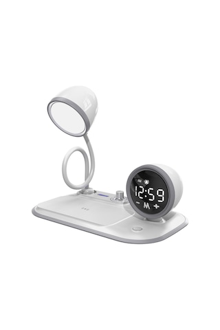 S-link Sl-cw21 Telefon Uyumlu Fast Şarj 15w Ayarlanabilir Led Işıklı Lcd Ekran Double Alarmli Beyaz Masa Lambası