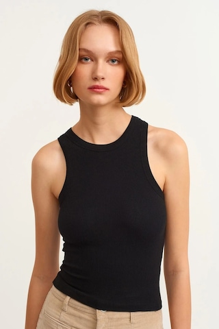 Refox Kadın Siyah Fitilli T-shirt Halter Yaka Örme Atlet , Sporcu Atlet