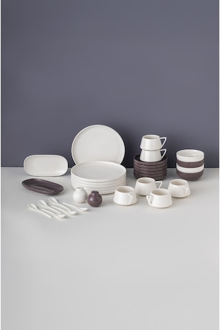 Emsan Parla 32 Parça 6 Kişilik Kahvaltı Takımı Gri Beyaz Beyaz - Gri