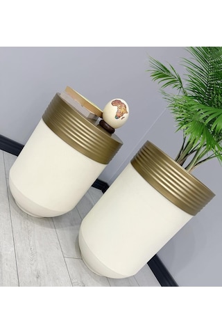 Elegant Dekoratif Eskitme Darbuka Krem Saksı 70cm + Sehpa 60cm İkili Set