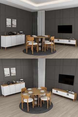 Lüks Yemek Odası Takımı 3 Parça %100 Mdf Konsol Yemek Masası Tv Ünitesi Yt03 Beyaz - Karına