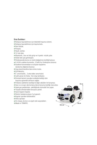 Blade Gt 12v Uzaktan Kumandalı Bluetooth Ve Usb Destekli Led Farlı Emniyet Kemerli Çocuk Akülü Araba Beyaz