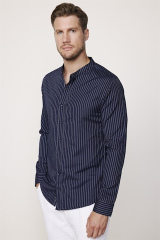 Tudors Slim Fit Hakim Yaka Pamuklu Kolay Ütü Çizgili Lacivert Erkek Gömlek-27734-lacivert Lacivert