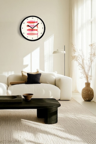 Renkli Balıklar Tasarım Modern Duvar Saati - Çocuk Odası Duvar Saati - 30cm - Önü Camlı Siyah Kasa-jh1172 Siyah