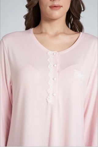 Pijadore 1705 Melisa Kadın Uzun Kollu Düğmeli Uzun Gecelik Pembe