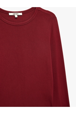 Koton Viskon Slim Fit Uzun Kollu Bisiklet Yaka Tişört Bordo 7wak50005ek