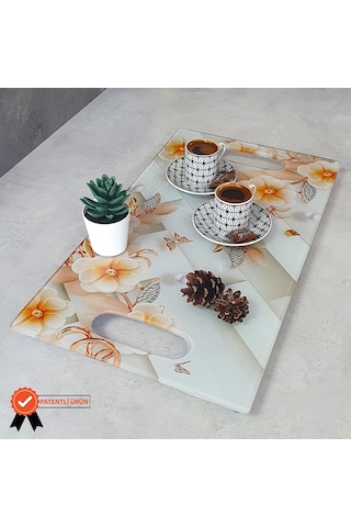 Decorita Cam Tepsi Elmas Çiçekler 29Cm X 52Cm