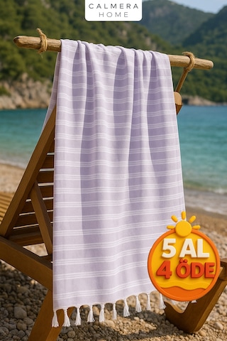 Calmera Linea Peştemal İnce - Doğal Saçaklı Plaj, Deniz, Havuz, Yoga, Spor, Seyahat Havlusu Lila