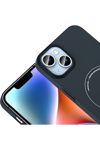 Maks Technology iPhone Uyumlu 14 Kılıf M-safe Şarj Özellikli Kamera Korumalı Mkst Elio Sert Pc Kapak - Lacivert