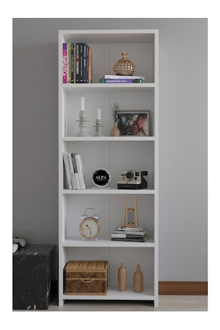 5 Raflı Kitaplık Dekoratif Çok Amaçlı Düzenleyici Raf 150 Cm Salon Çalışma Odası Raf Beyaz
