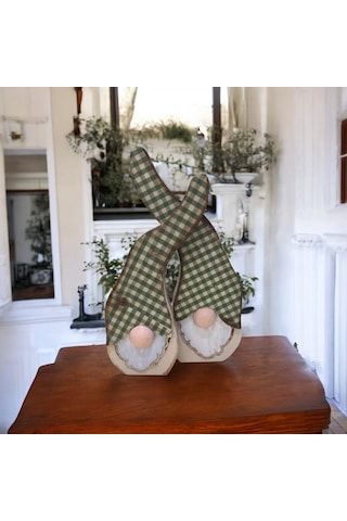 Gnome, Burnuk, Sakallı Kafadar Yeşil Pötikare Ahşap Dekor