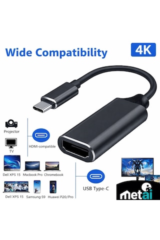 Metai 4k Ultra Hd Usb-c To Hdmı Dönüştürücü Adaptör Type-c Görüntü Aktarıcı Kablo Thunderbolt 3/4 Apple Uyumlu MacBook , Laptop, Telefon Ve Tablet İçin