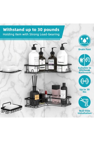Skycity Demir Sabun Tutucu, Deliksiz Yapıştırıcı İle, Su Akışlı Taban, Banyo/mutfakta Kullanım, Boşluk Tasarrufu Siyah