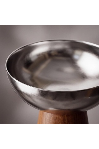 Mallart Ahşap Ayaklı Paslanmaz Çelik Dondurma Ve Tatlı Kasesi - 12 Cm Kadeh Formlu Lüks Sunum Çanağı, Puding Mousse Ve Meyve Servis Kupı gümüş