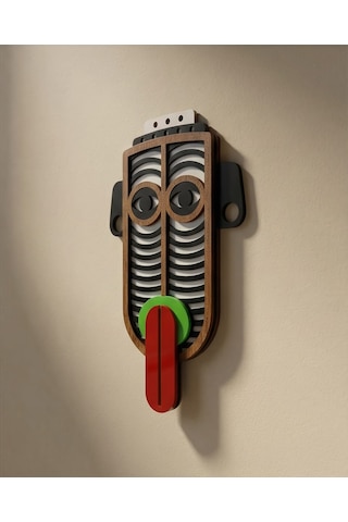 Modern Picasso Tarzı Ahşap Duvar Maske Mdf - Siyah Turuncu - Kırmızı Geometrik Tribal Mask 1