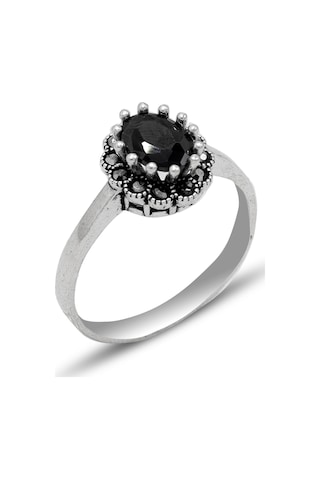 Oniks Taşlı 925 Ayar Gümüş Markazit Kadın Yüzük 201024753 Gümüş