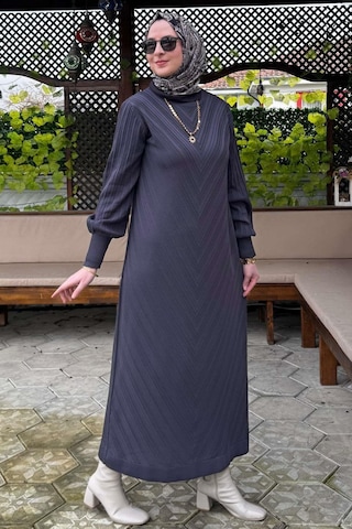 Yağmur Triko Elbise Antrasit Normal