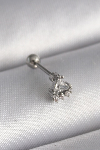 316l Çelik Gümüş Renk Üçgen Zirkon Taşlı Tragus Piercing
