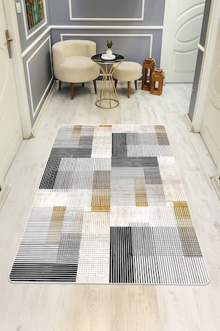 Modern Desenli Dijital Baskı Kaymaz Taban Halı H0936 Renkli