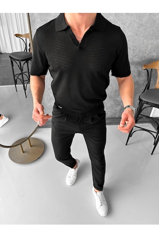 Modefendi Yüksek Kalite Kesik Yaka Likralı Tshirt Siyah