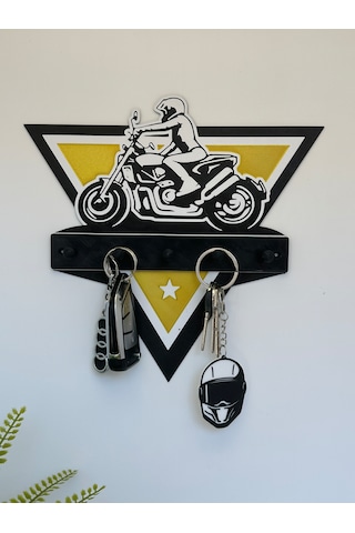 3d Dekoratif Motorcu Anahtar Askılığı V8 Sarı