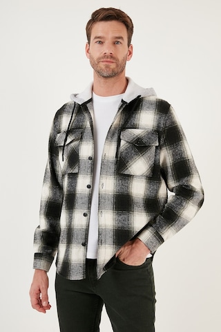 Buratti Ekoseli Çift Cepli Kapüşonlu Oduncu Erkek Gömlek Cf22W2650 Haki-Antrasit