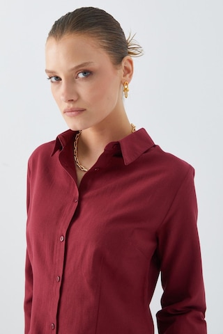 Mixray 4634 Kadın Pensli Fit Gömlek Bordo