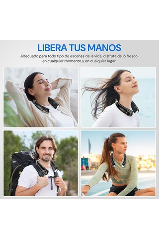 Padalink Usb Şarjlı Bıçaklıksız Boyun Fanı, 360 Tam Yönlü Rüzgar, 5 Hız Seviyesi, Led Işık Ve Pil Göstergesi, Dışarıda/içerde Kullanım, Siyah