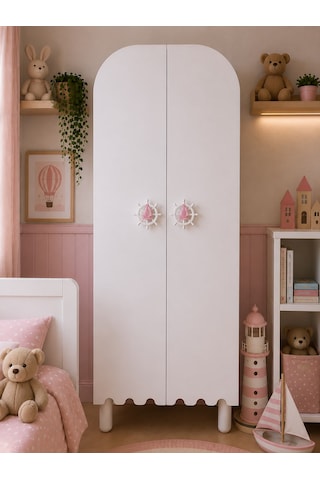 Gemici Oval 2 Kapaklı Dolap Tamamı Mdf Pembe Beyaz - Pembe
