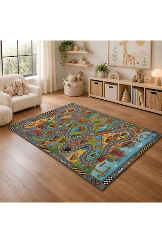 Kartela Halı Eğlenceli Şehir Kaymaz Taban Çocuk Oyun Halısı - 160 X 240 Cm Çok Renkli